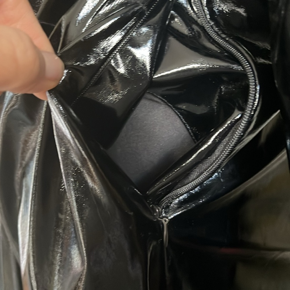 Calvin Klein Black High Shine Patent Faux Leather Trench Coat w/pockets Size M - Picture 11 of 17